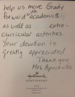 A thank you note from Ms. Apockotos